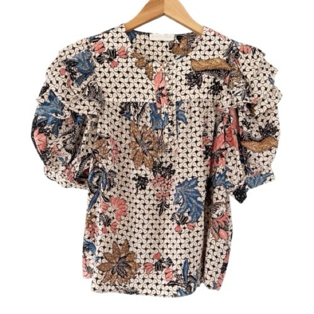 Ulla Johnson • Nova Ruffle-Sleeve Silk Top in Jasmine Print - Picture 10 of 16